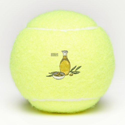 Olive oil cartoon illustration  tennis balls