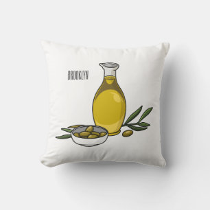 Olive oil cartoon illustration  throw pillow