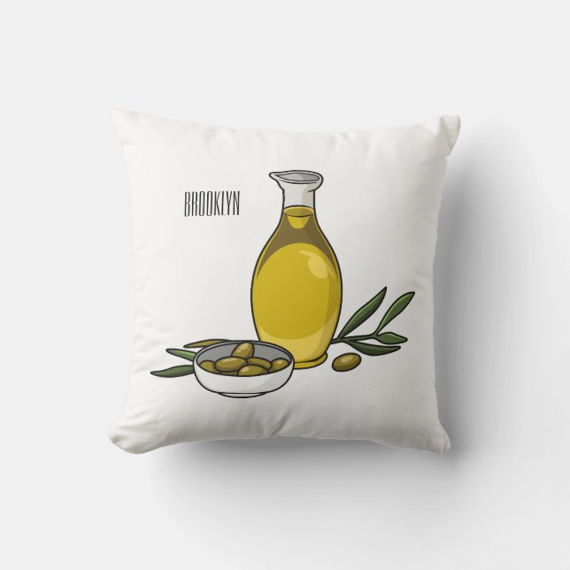 Olive oil cartoon illustration  throw pillow (Front)