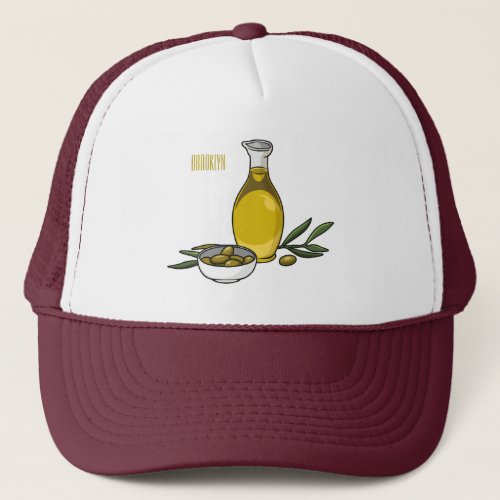 Olive oil cartoon illustration  trucker hat