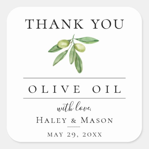 Olive Oil Favor Thank You Square Sticker