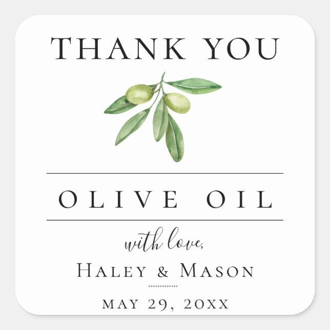 Olive Oil Favor Thank You Square Sticker (Front)