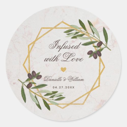 Olive Oil Infused with Love Foliage Wedding Favors Classic Round Sticker