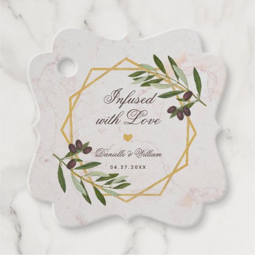 Olive Oil Infused with Love Gold  Foliage Wedding Favor Tags