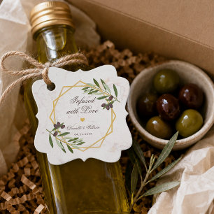 Olive Oil Infused with Love Gold & Foliage Wedding Favor Tags