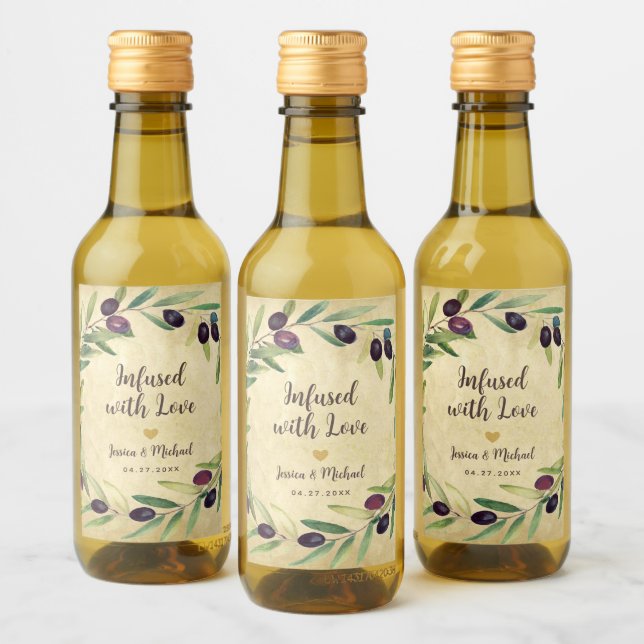 Olive Oil Infused with Love Rustic Wedding Favors Wine Label (Bottles)