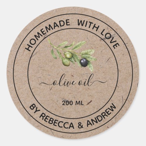 Olive Oil Kraft Colour with Vintage Illustration S Classic Round Sticker