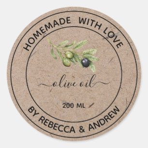 Olive Oil Kraft Colour with Vintage Illustration S Classic Round Sticker
