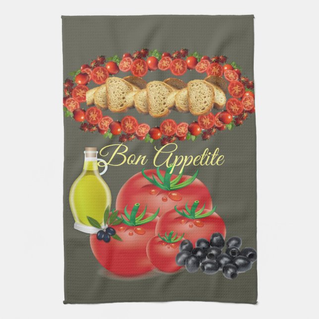 Olive Oil, Olives, Bread Kitchen Hand Towel (Vertical)