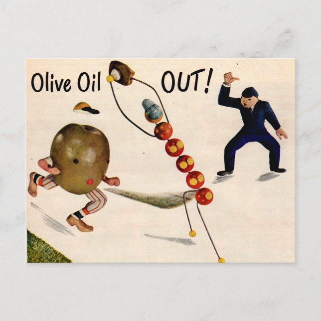 Olive Oil Out olive playing baseball Postcard (Front)