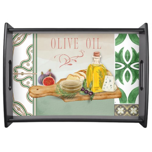 Olive Oil Patchwork Large Wooden Serving Tray