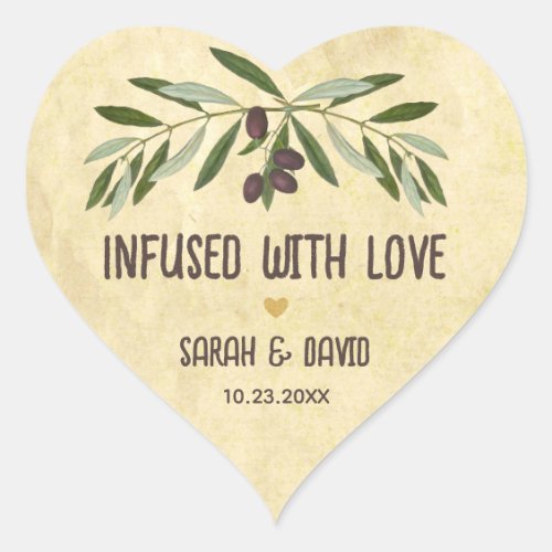 Olive Oil Rustic Wedding Heart Infused with Love Heart Sticker