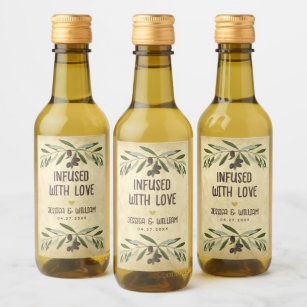 Olive Oil Rustic Wedding Infused with Love Foliage Wine Label