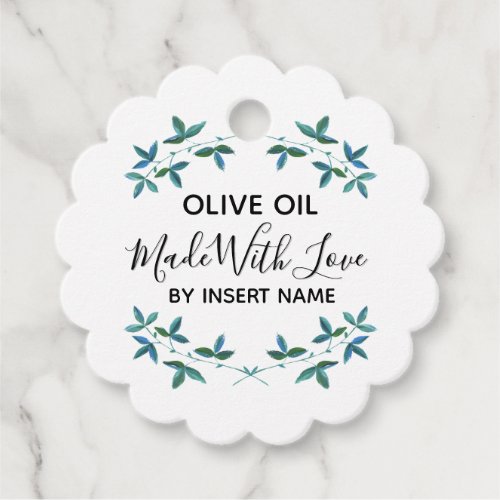 Olive oil sprig homemade with love round favor tags