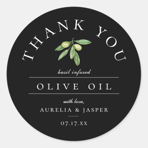 Olive Oil Thank You Favor Black Classic Round Sticker