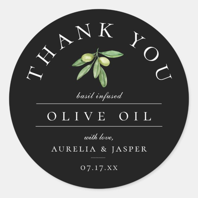 Olive Oil Thank You Favor Black Classic Round Sticker (Front)