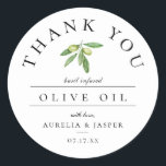 Olive Oil Thank You Favor Classic Round Sticker<br><div class="desc">Watercolor olives and leaves,  modern olive oil favor,  thank you sticker.</div>