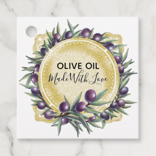 Olive oil watercolor wreath fruit label 