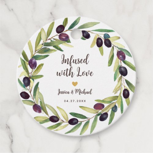 Olive Oil Wreath Infused with Love Foliage Wedding Favor Tags