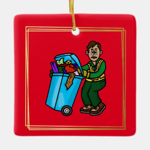 Olive or Tanned Garbage Man Christmas Ornament    