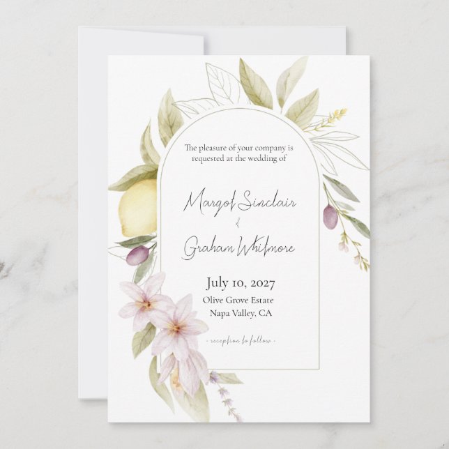Olive Orchard Botanical Wedding Invitation (Front)