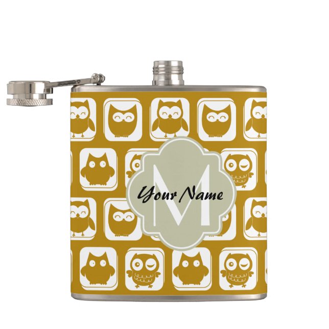 Olive Owls Custom Monogram Flask (Opened)