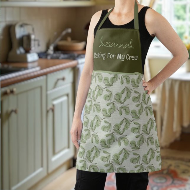 Olive Pattern Background Two Layer Text Apron (apron front with matching color straps)