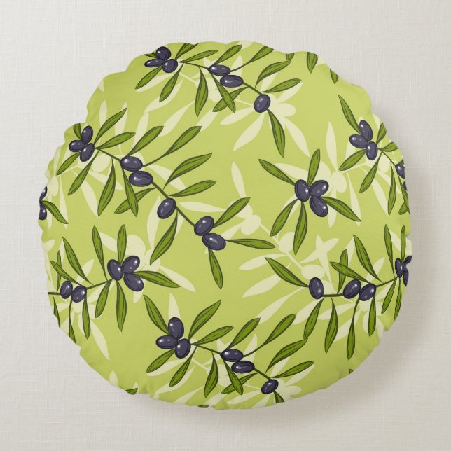 Olive Pattern Round Pillow (Front)