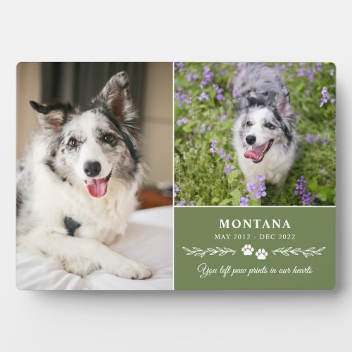 Olive Paw Prints In Our Hearts Pet Photo Memorial Plaque