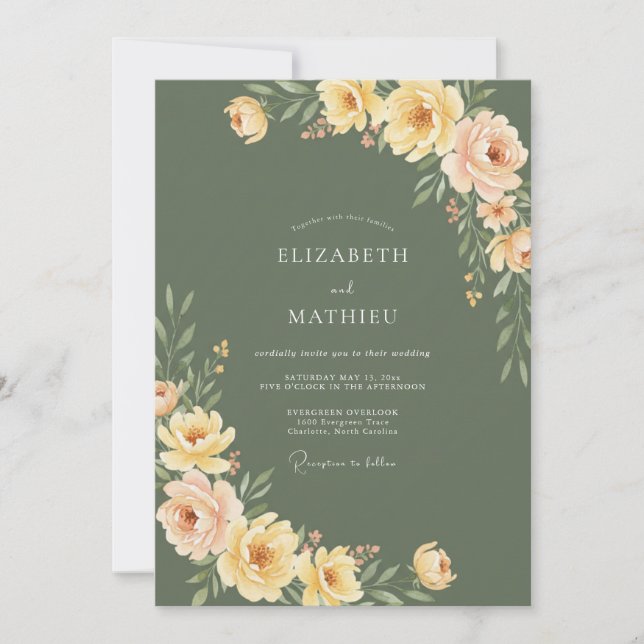 Olive Peach Botanical Rustic Wedding Invitation (Front)
