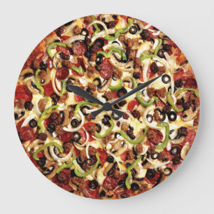 Olive Pepper Onion and Sausage Pizza Time Large Clock