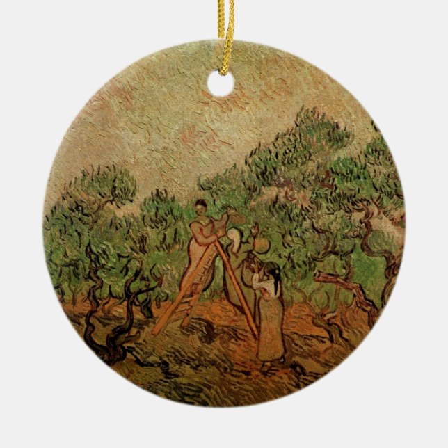 Olive Picking by Vincent van Gogh Ceramic Ornament (Front)