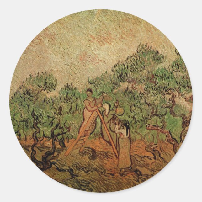 Olive Picking by Vincent van Gogh Classic Round Sticker (Front)