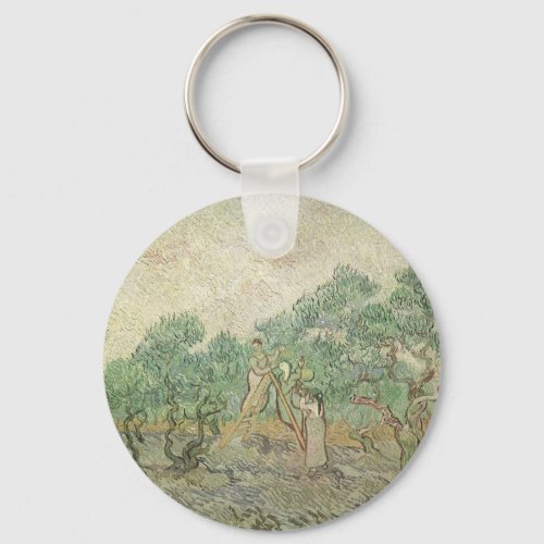 Olive Picking by Vincent van Gogh Vintage Art Keychain