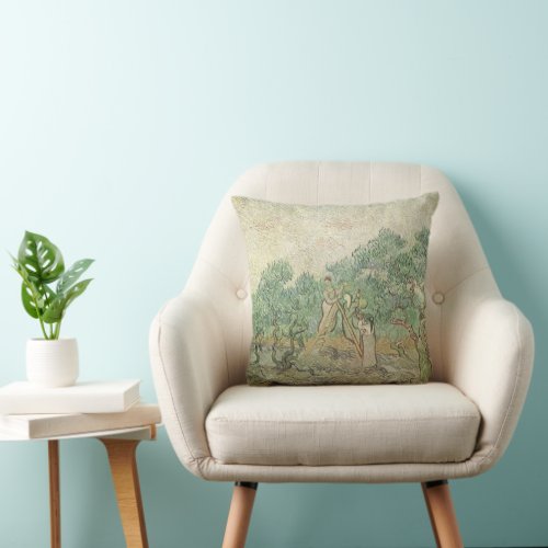 Olive Picking by Vincent van Gogh Vintage Art Throw Pillow