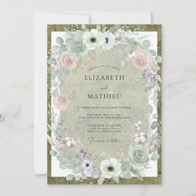 Olive Pink Anemone Wedding Invitation (Front)