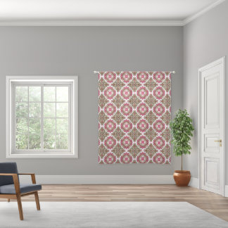Olive pink geometric Mediterranean tile pattern Sheer Curtains
