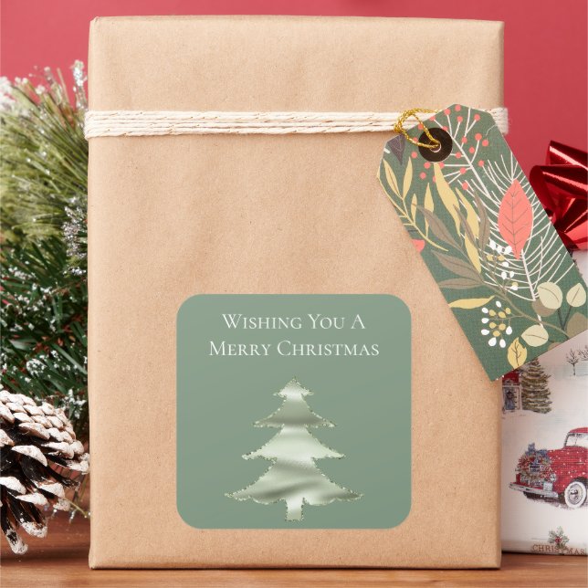 Olive Pistachio Mint Green Christmas Tree Square Sticker (Holiday)