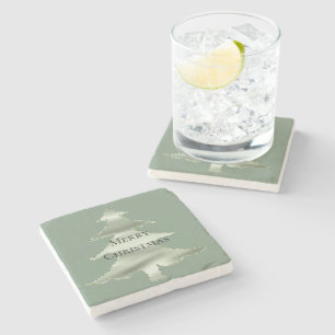 Olive Pistachio Mint Green Christmas Tree Stone Coaster