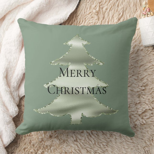 Olive Pistachio Mint Green Christmas Tree Throw Pillow (Blanket)