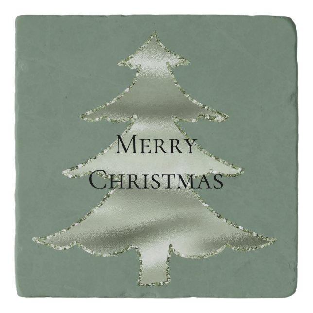Olive Pistachio Mint Green Christmas Tree Trivet (Front)