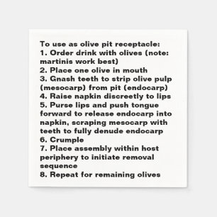 Olive Pit Disposal Instructions Cocktail Napkins