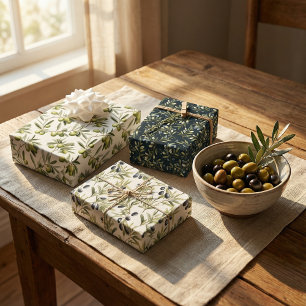 Olive Plant Branches: Nature-Inspired Design Wrapping Paper Sheets