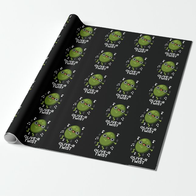 Olive-r Twist Funny Fruit Olive Pun Dark BG Wrapping Paper (Unrolled)
