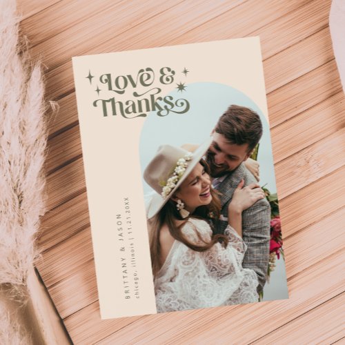 Olive Retro Love  Thanks White Arch Wedding   Thank You Card