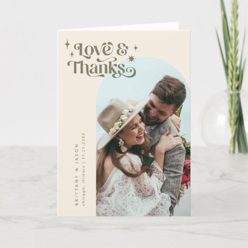 Olive Retro Love  Thanks White Arch Wedding   Thank You Card
