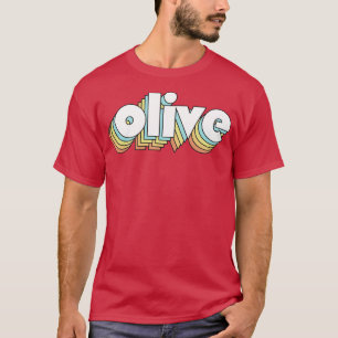 Olive Retro Rainbow Typography Faded Style T-Shirt