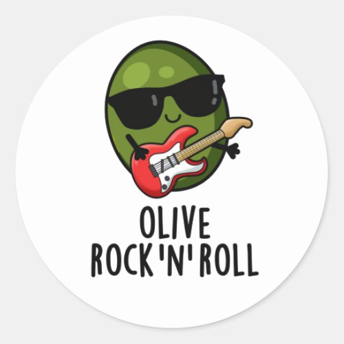Olive Rock And Roll Funny Rocker Olive Pun Classic Round Sticker