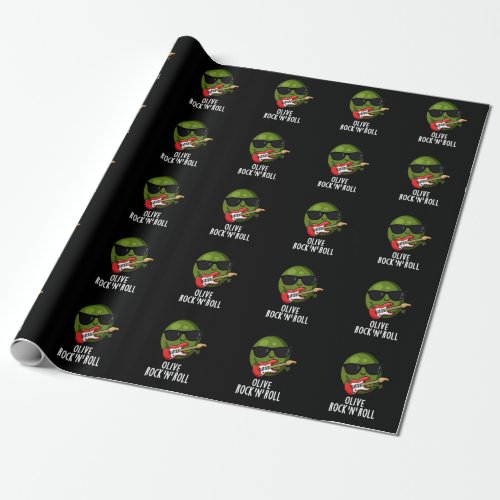 Olive Rock And Roll Funny Rocker Olive Pun Dark BG Wrapping Paper