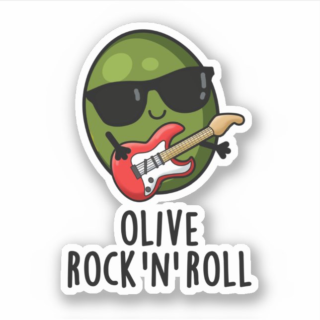 Olive Rock And Roll Funny Rocker Olive Pun Sticker (Front)